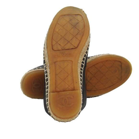 Chanel Espadrilles 36 Lambskin Leather Studded Cc Camellia Flats CC-S0207P-C031 - Picture 10 of 11